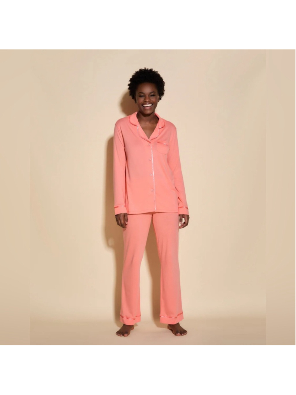 Cosabella Bella Long Sleeve Top & Pants Pajama Set Coral Breeze Orange medium M